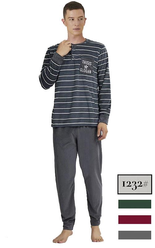 1232 Pijama de terciopelo para hombre " Slogan "