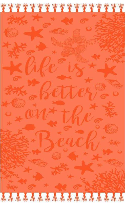 899-5 Toalla pareo de playa con dibujo en color naranja.