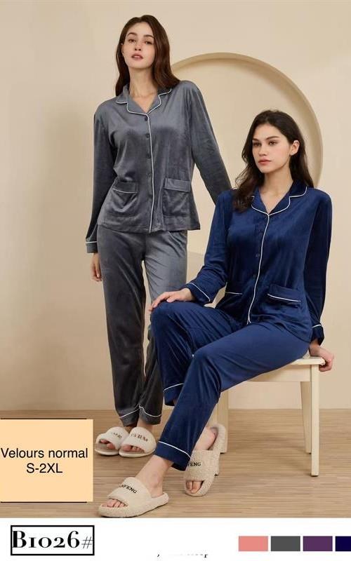B1026 pijama de terciopelo liso para mujer.