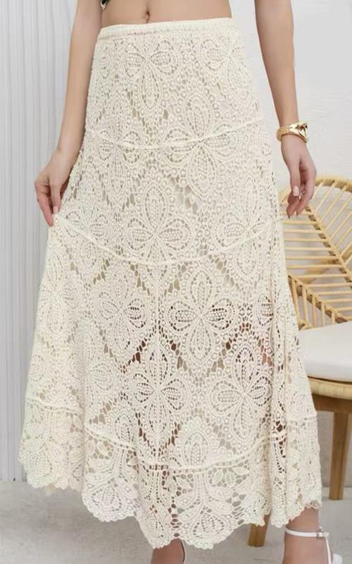 1161 Falda larga de ganchillo para playa y verano