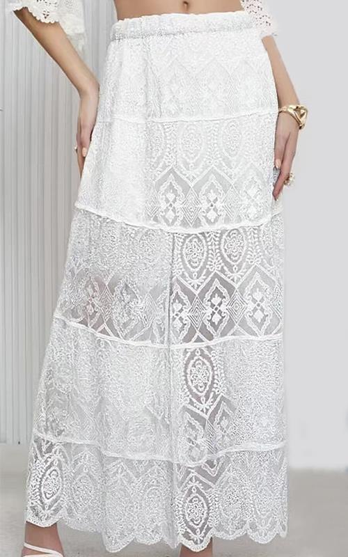 1163 Falda larga de encaje calado estilo boho para verano