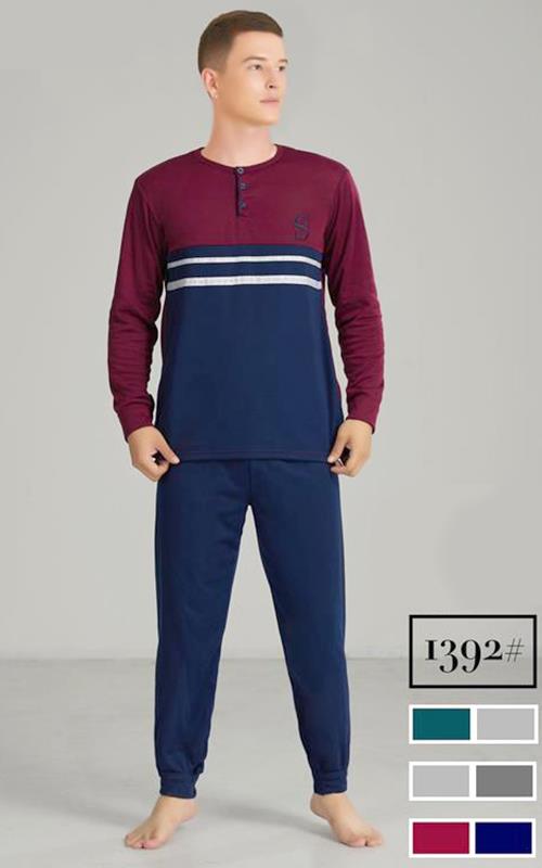 1392 Pijama afelpado en algodón para hombre.