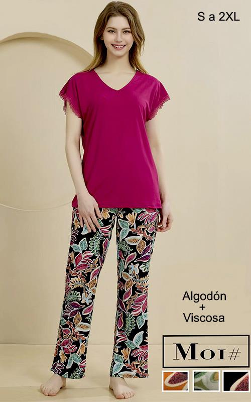 M01 Pijama fino de mujer con pantalón estampado.