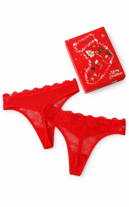 29332 Tanga rojo para mujer con encaje floral y tul semitransparente