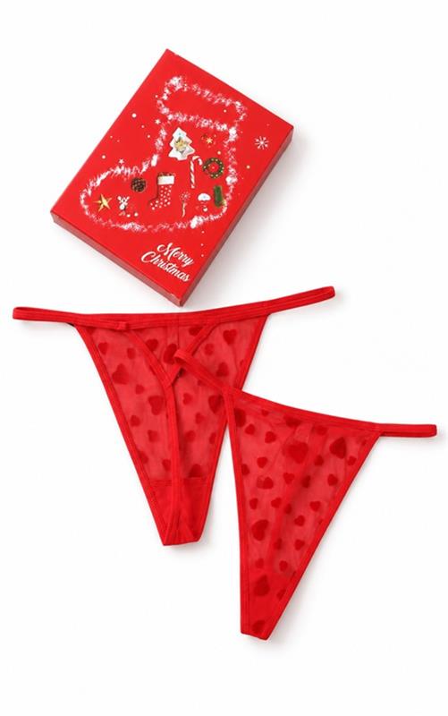 35339 Tanga rojo para mujer con corazones y tiras finas