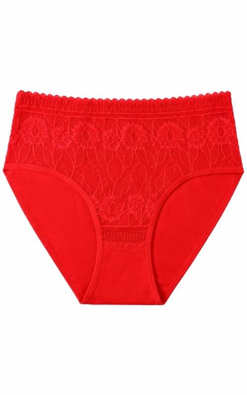 38433 Braga roja de encaje floral para mujer de tiro medio-alto