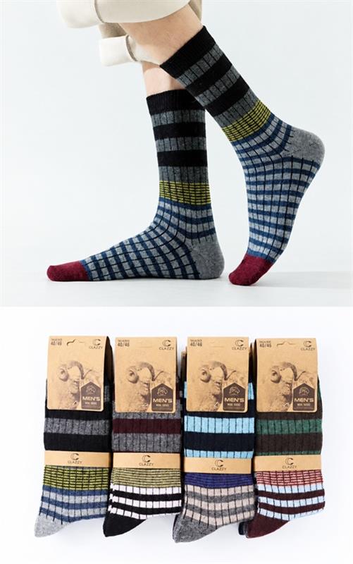 4689 Calcetines térmicos de hombre con cuadros y franjas al por mayor