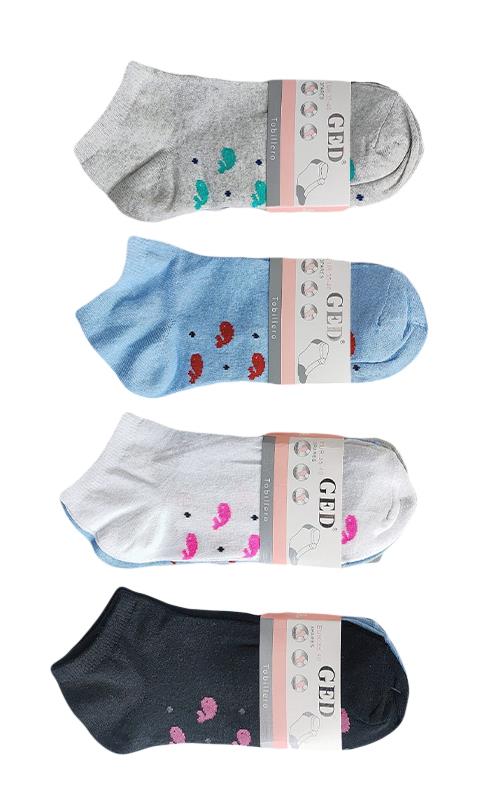 7511-514 Calcetín tobillero estampado de mujer.
