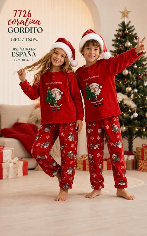 7746 Pijama Navidad infantil coralina gordita rojo