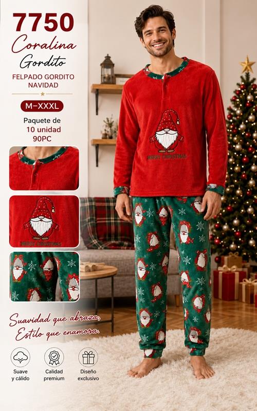 7750 Pijama Navidad hombre coralina gordita con gnomo