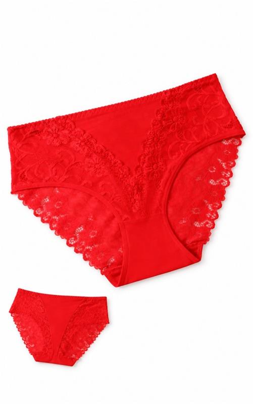 81084 Braga roja de encaje floral delantero y trasero para mujer