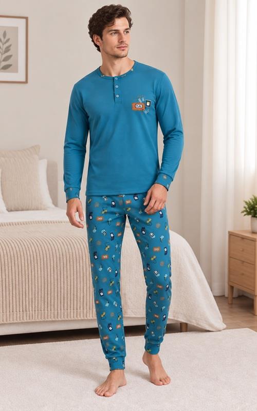 A872 Pijama juvenil de algodón elástico para hombre.