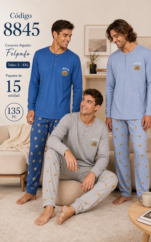 8845 Pijama hombre algodón afelpado con diseño de cerveza