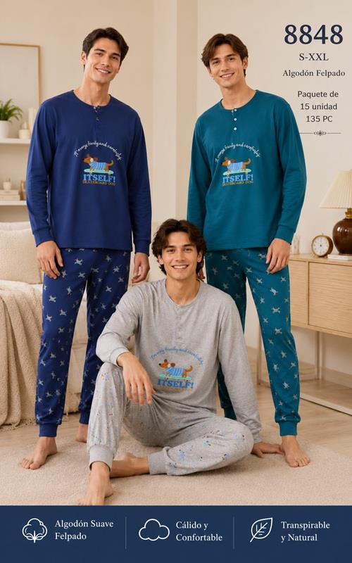 8848 Pijama hombre algodón afelpado con perro skater