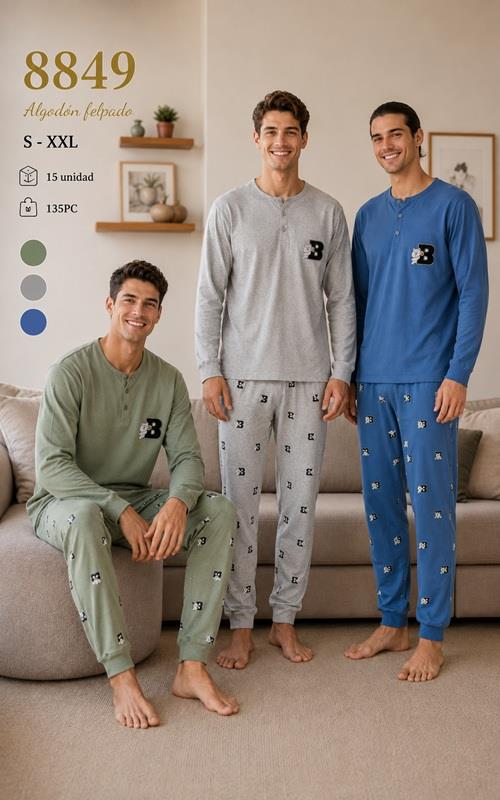 8849 Pijama de hombre de algodón afelpado con detalle de letra B