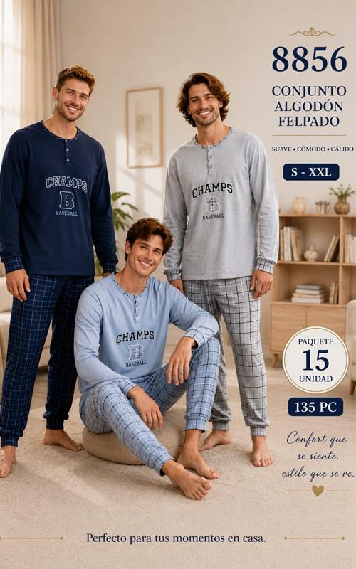 8856 Pijama hombre algodón afelpado con pantalón de cuadros