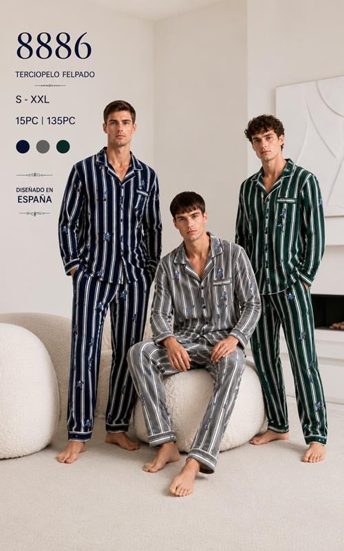 8886 Pijama de hombre de terciopelo afelpado con rayas