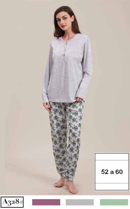 A328 Pijama afelpado para mujer, estampado y liso.