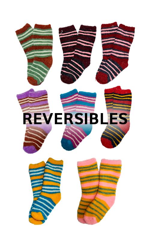 A3303 Calcetines niño de chenilla con rayas reversible