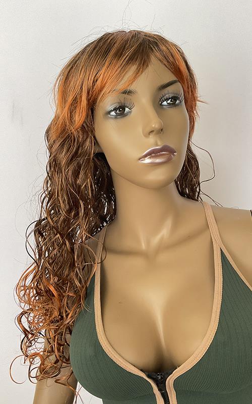 Peluca rizada para mujer color caoba.