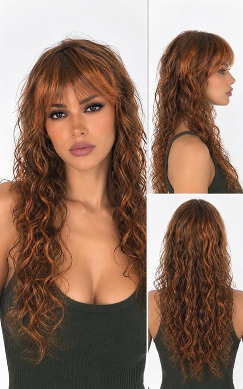 A6-101 Peluca rizada para mujer color caoba.