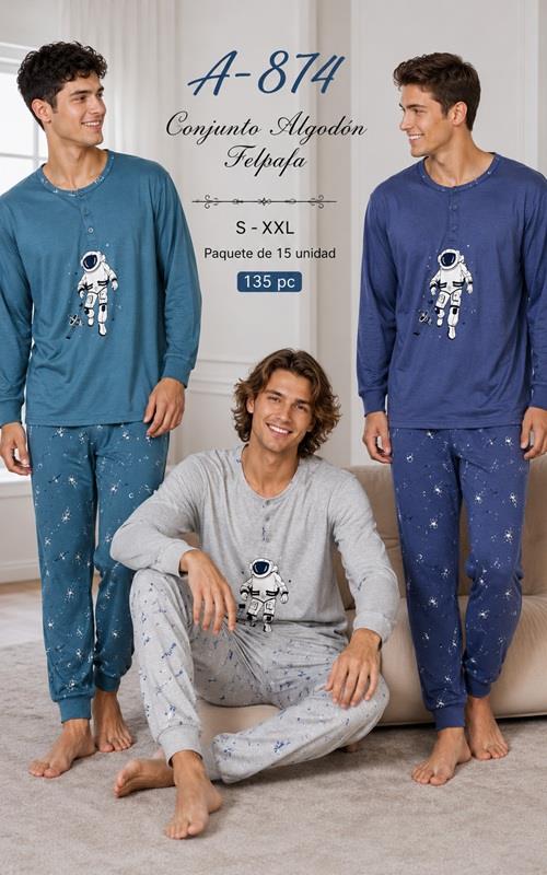 A874 Pijama hombre algodón afelpado con diseño espacial