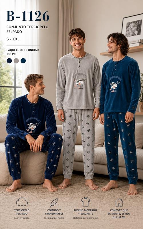B1126 Pijama de hombre de terciopelo afelpado con estampado de café