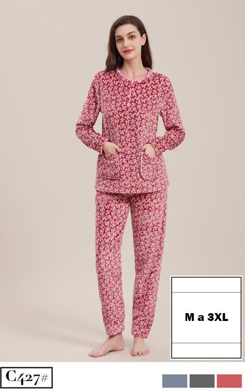 C427 Pijama de coralina, estampado, para mujer.