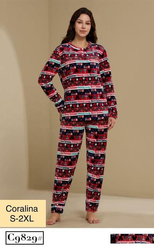 C9829 Pijama de coralina navideño para mujer.