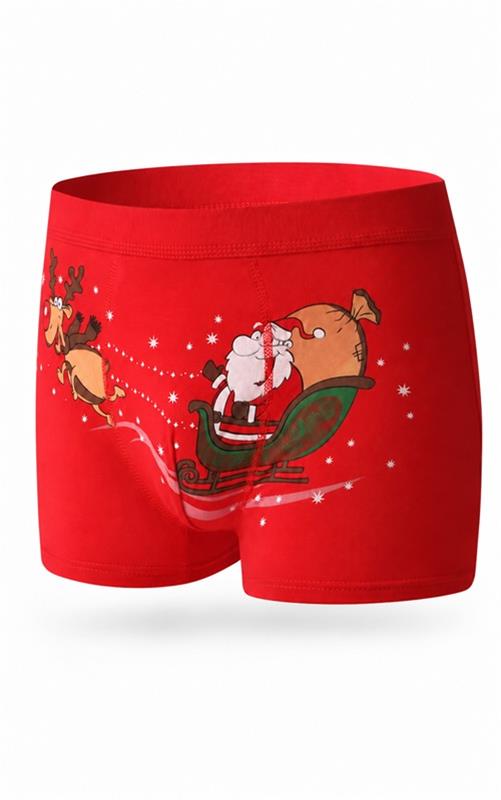 DG096 Bóxer navideño infantil rojo con Papá Noel en trineo
