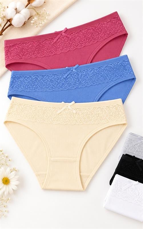 DH2501 Bragas de mujer de algodón canalé con encaje floral al por mayor