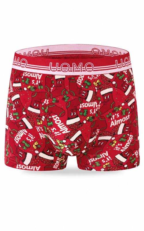 DH4816 Bóxer navideño rojo para hombre con estampado de calcetines