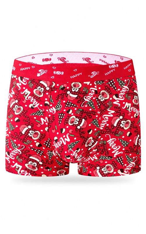 DH4830 Bóxer navideño rojo de hombre con renos y cintura elástica