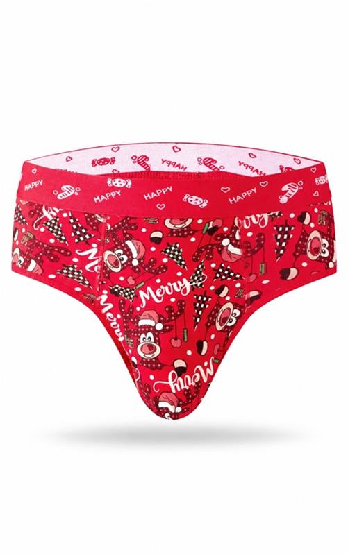 DH4831 Slip navideño rojo para hombre con estampado de renos
