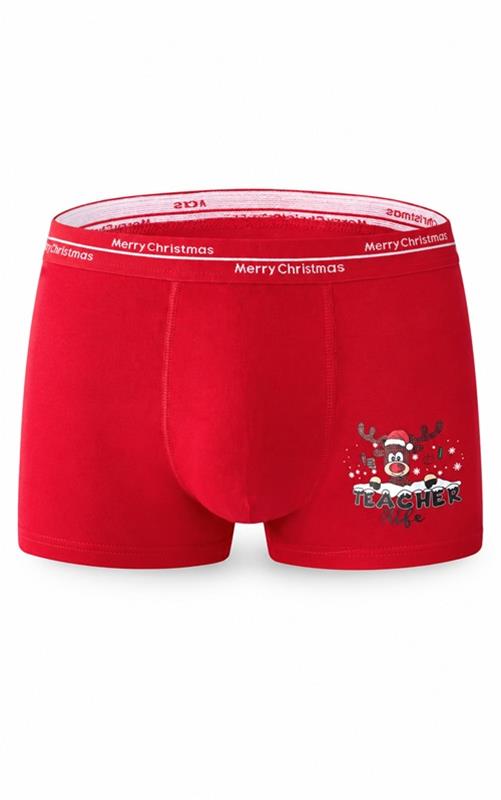 DH4892 Bóxer navideño infantil rojo con dibujo de reno