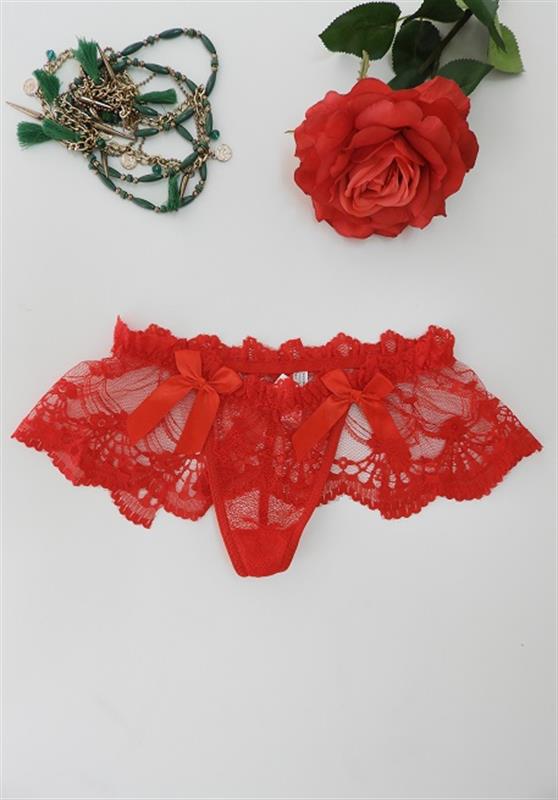 T3575 Tanga roja de encaje 