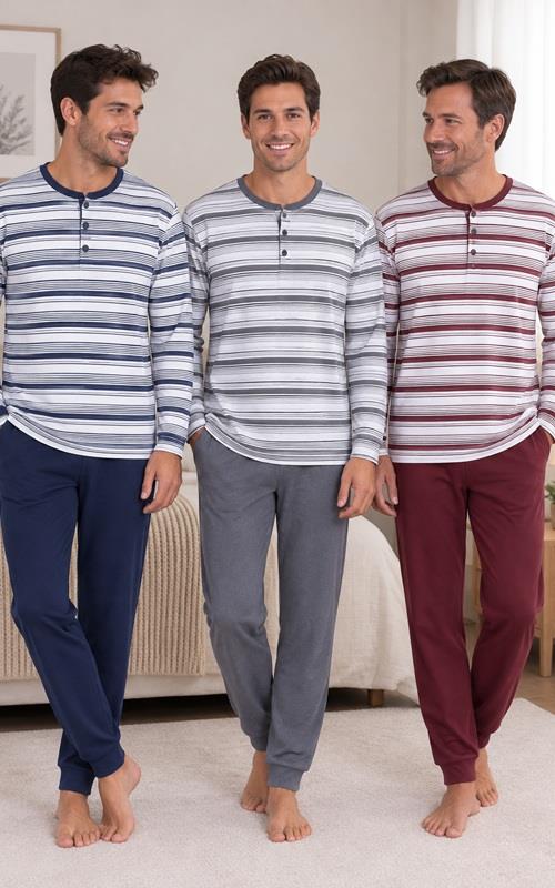 E2661 Pijama fino de hombre con raya clásica.