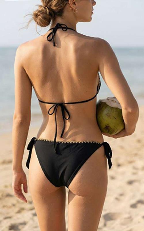 F46-1 Bikini triángulo negro mujer con ajuste regulable