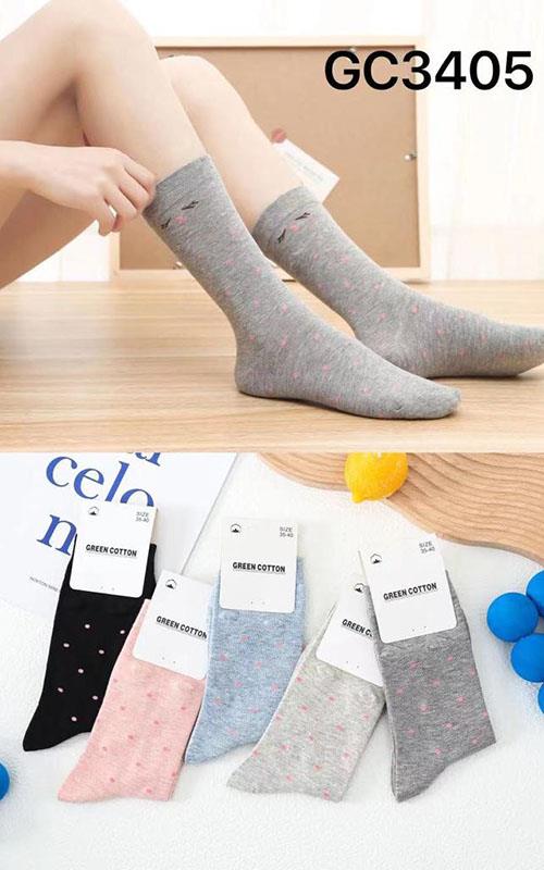 GC3405 Calcetín de vestir en algodón " Topitos " para mujer
