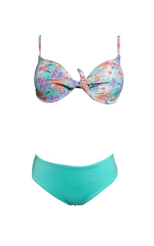 LS2277 Bikini que combina colores lisos con estampado en copa.