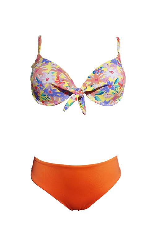 LS2277 Bikini que combina colores lisos con estampado en copa.