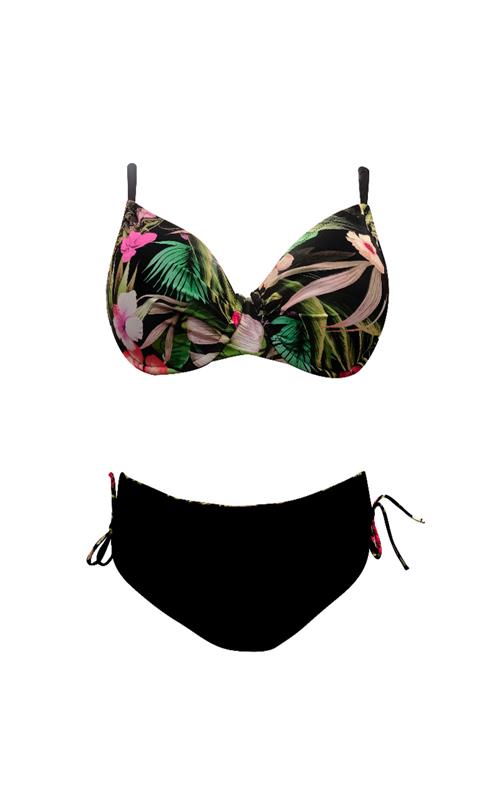 LS2284 Bikini a flores con copa ajustable en el lateral.