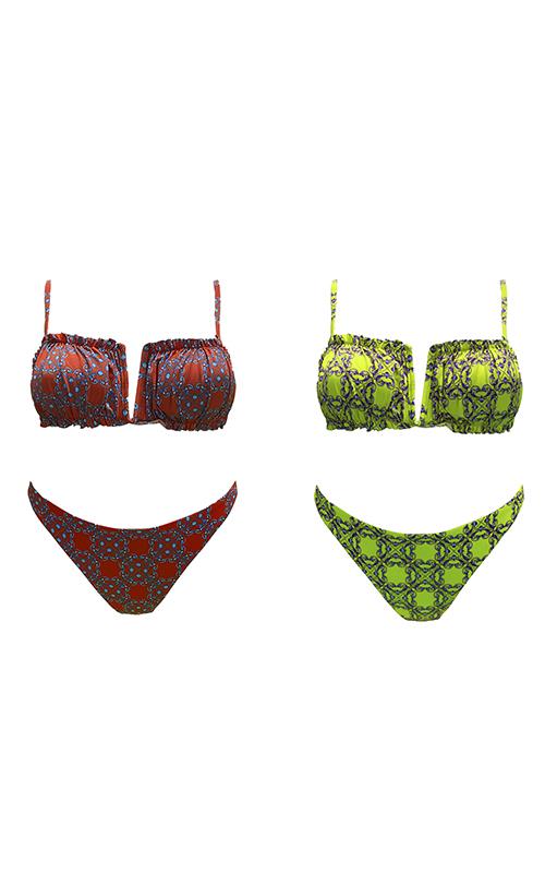 LS2415 Bikini estampado juvenil palabra de honor.
