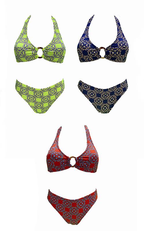 LS2444 Bikini estilo Halter estampado.
