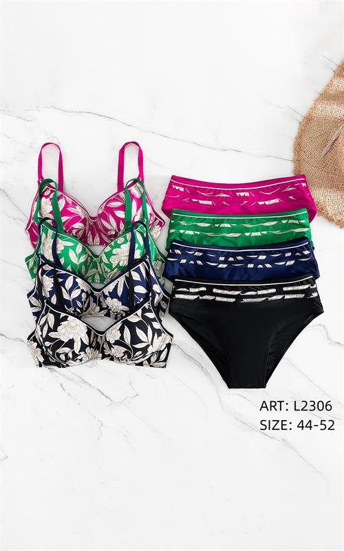 L2306 Bikini a flores con braga alta