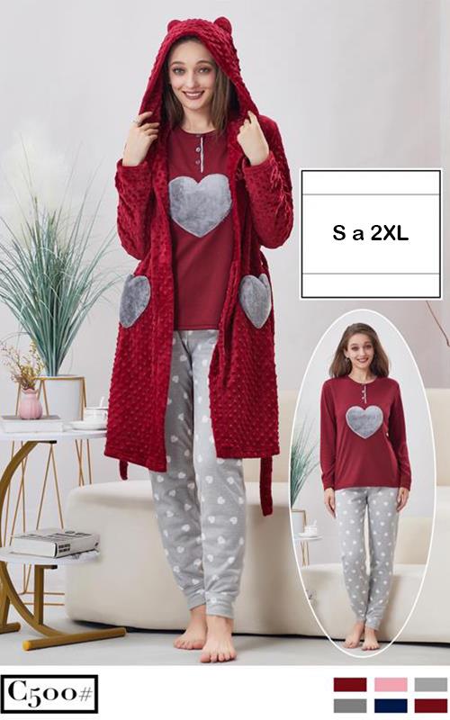 C500 Pijama de 3 piezas para mujer.